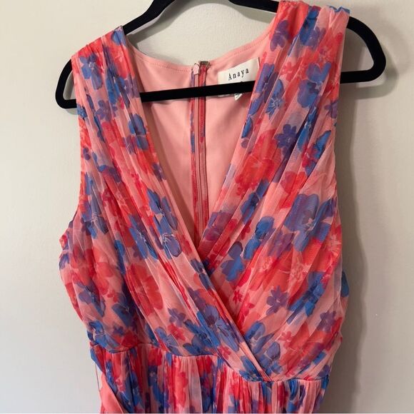 Anaya Wrap Front Chiffon Coral Blue Romantic Tulle Floral Maxi Dress Size 18 - Picture 6 of 10